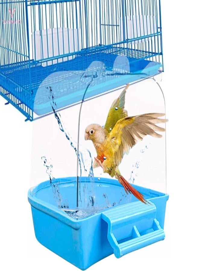 VAYINATO® Transparent Bird Bath Tub with Standing Perch for Birds Cage Small Birds Bathing Box (Random Color) Clear PC Material | Easy Install Bath Box with Water Injector - Image 1